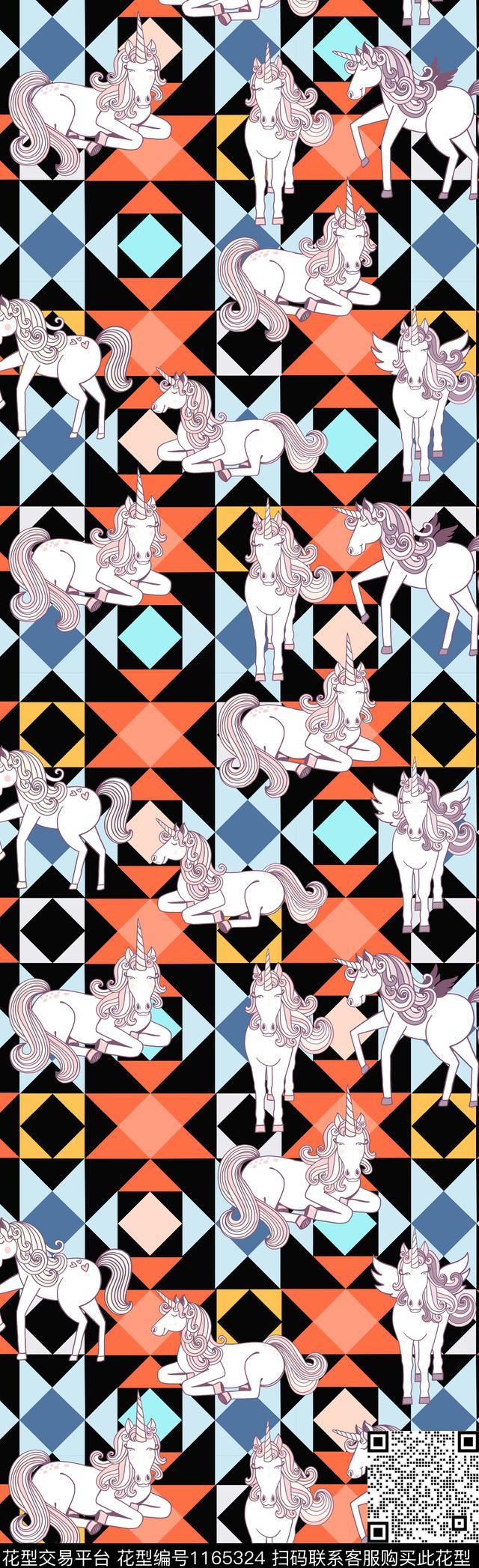 11.jpg - 1165324 - 动物纹 几何 马 - 传统印花花型 － 长巾花型设计 － 瓦栏