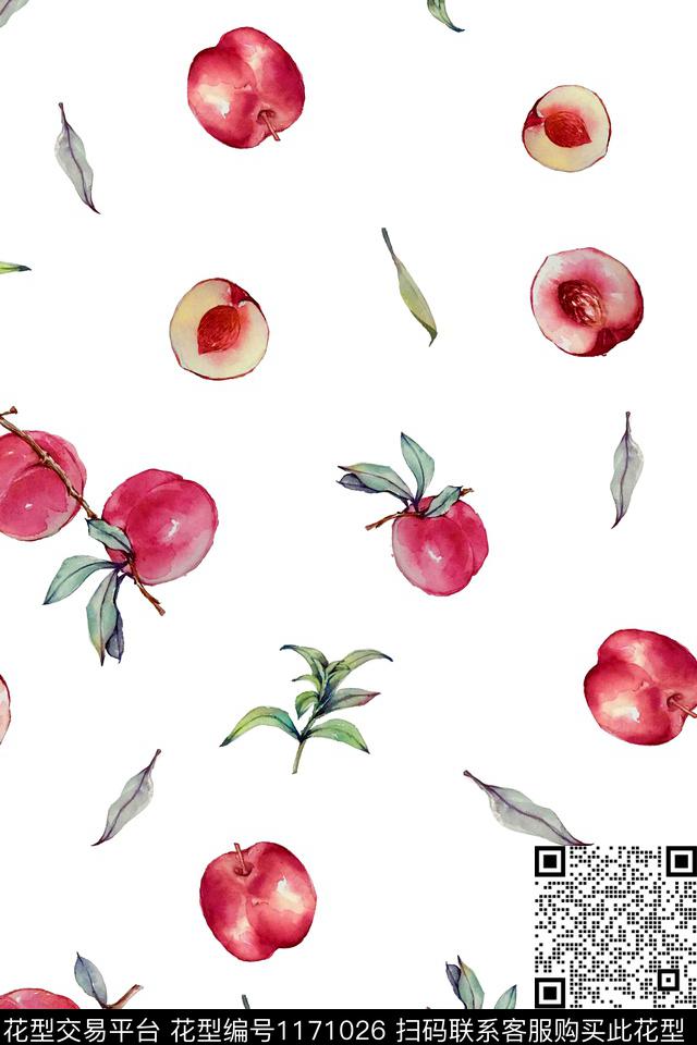 桃子1-1.jpg - 1171026 - 水彩 数码花型 水果 - 数码印花花型 － 女装花型设计 － 瓦栏