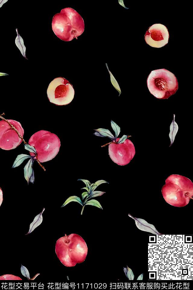 桃子5-1.jpg - 1171029 - 水彩 数码花型 水果 - 数码印花花型 － 女装花型设计 － 瓦栏