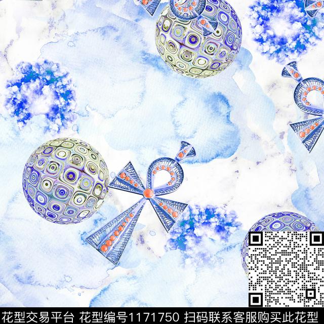 大理石纹理水彩渲染几何球体珠宝-1.jpg - 1171750 - 水彩 大理石 抽象花卉 - 数码印花花型 － 女装花型设计 － 瓦栏