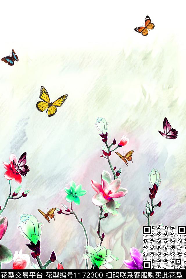 34-定位花.jpg - 1172300 - 数码花型 蝴蝶 花卉 - 数码印花花型 － 女装花型设计 － 瓦栏