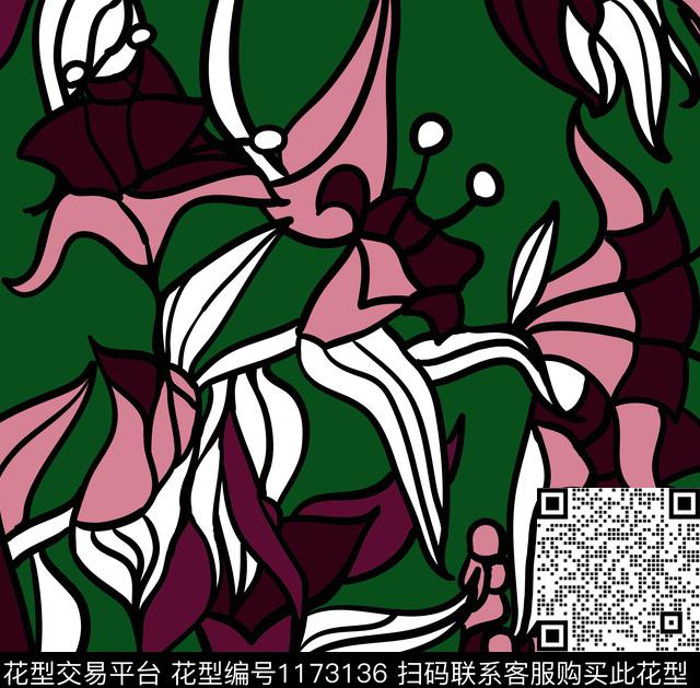 SS0038.jpg - 1173136 - 数码花型 牵牛花 水彩花卉 - 数码印花花型 － 女装花型设计 － 瓦栏