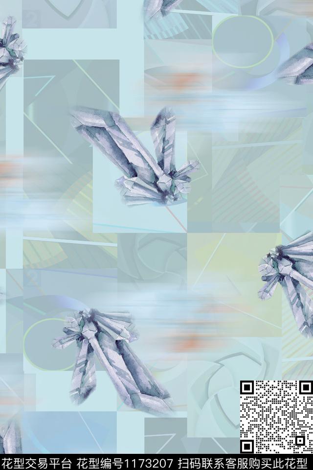 水晶.jpg - 1173207 - 欧洲 几何 格子 - 数码印花花型 － 女装花型设计 － 瓦栏
