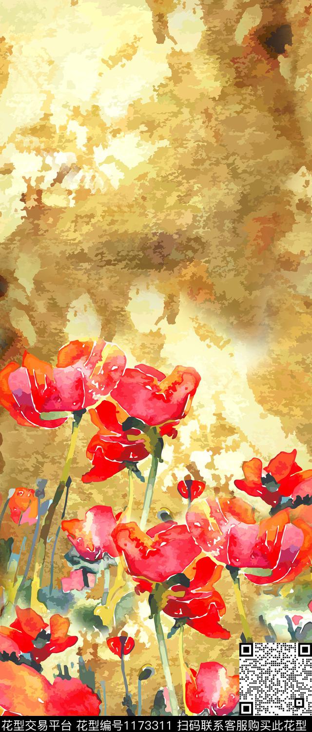 定位花 (1).jpg - 1173311 - 大花 油画花型 定位花 - 数码印花花型 － 女装花型设计 － 瓦栏