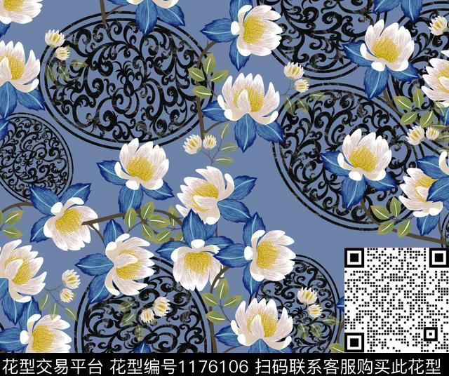 222-1.jpg - 1176106 - 数码花型 花卉 大牌风 - 数码印花花型 － 女装花型设计 － 瓦栏