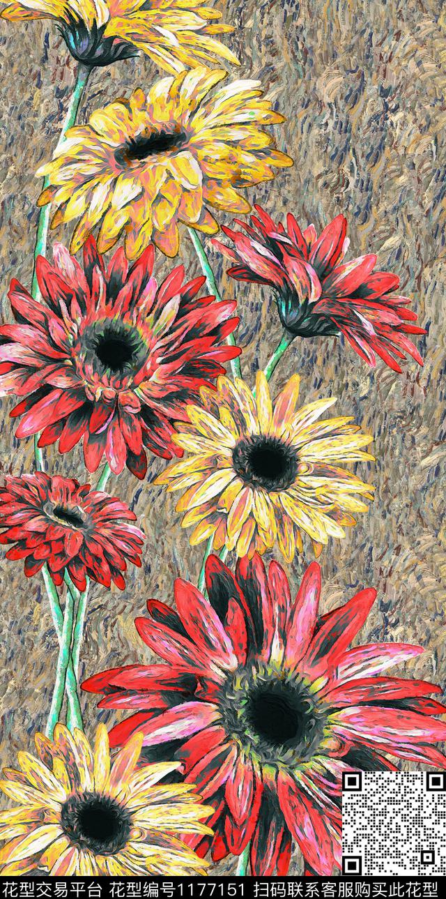 NHN-945.jpg - 1177151 - daisy oil flowers watercolor flowers - 数码印花花型 － 女装花型设计 － 瓦栏