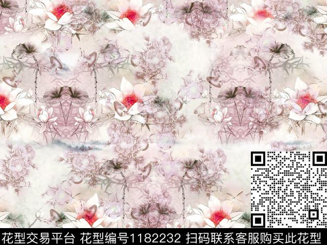 psd8718-1.jpg - 1182232 - 数码花型 荷花 水墨风 - 数码印花花型 － 女装花型设计 － 瓦栏