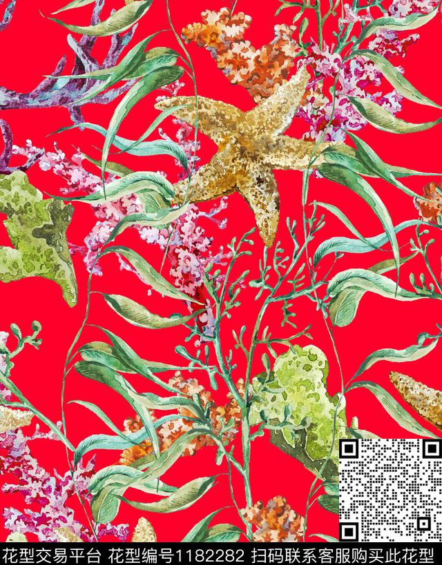 201690303001.jpg - 1182282 - 数码花型 花卉 绿植树叶 - 数码印花花型 － 女装花型设计 － 瓦栏