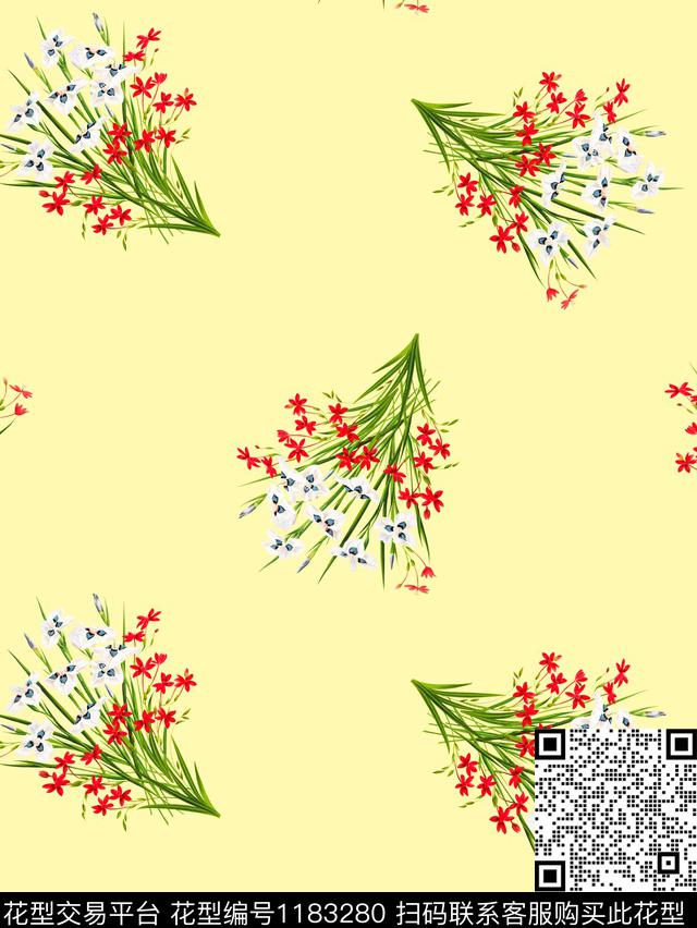 B1-3.jpg - 1183280 - 花卉 散点排列 小碎花 - 数码印花花型 － 女装花型设计 － 瓦栏