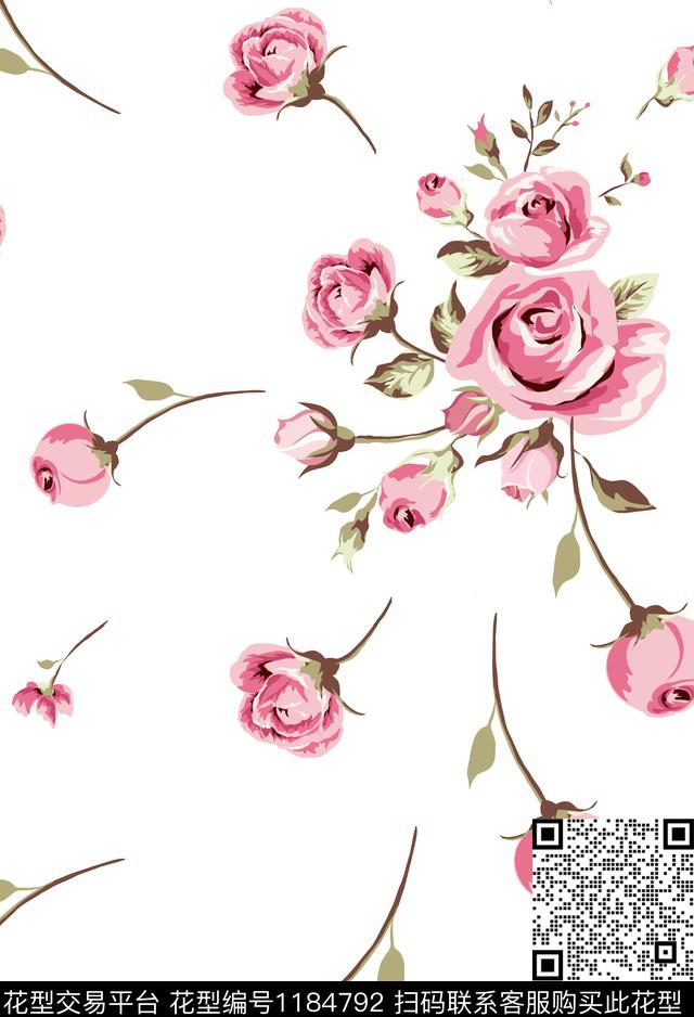 粉meigui.jpg - 1184792 - 时尚 春夏花型 蔷薇花 - 数码印花花型 － 女装花型设计 － 瓦栏