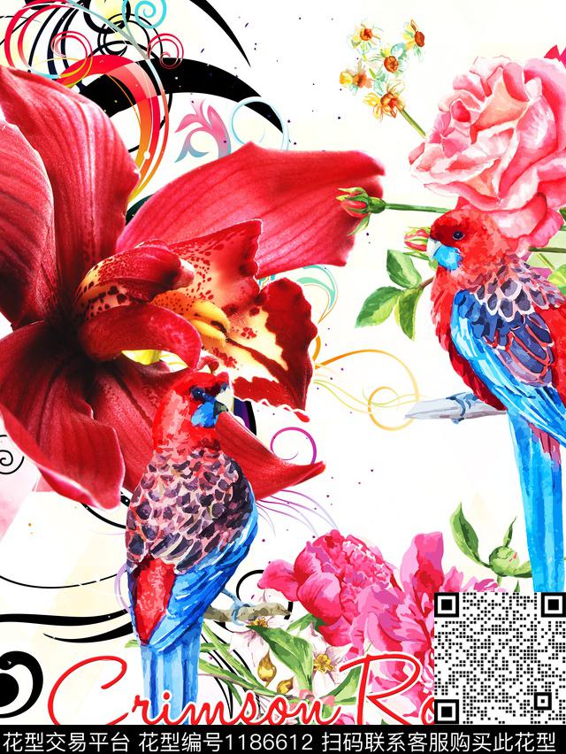 8.jpg - 1186612 - 鹦鹉 鲜花 条纹 - 数码印花花型 － 女装花型设计 － 瓦栏