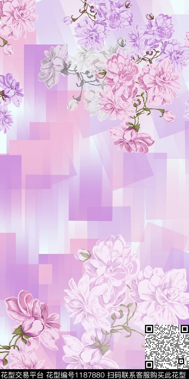 60x120 旗袍1.jpg - 1187880 - 几何 旗袍 花卉 - 数码印花花型 － 女装花型设计 － 瓦栏