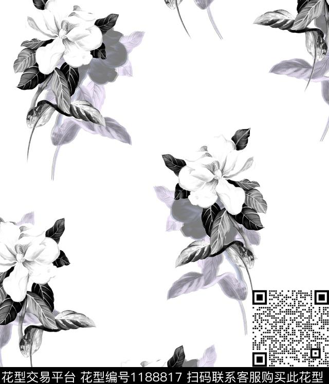 25-白.jpg - 1188817 - 数码花型 花卉 大牌风 - 数码印花花型 － 女装花型设计 － 瓦栏