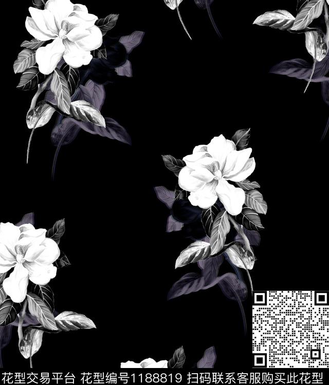 25-黑.jpg - 1188819 - 数码花型 花卉 大牌风 - 数码印花花型 － 女装花型设计 － 瓦栏