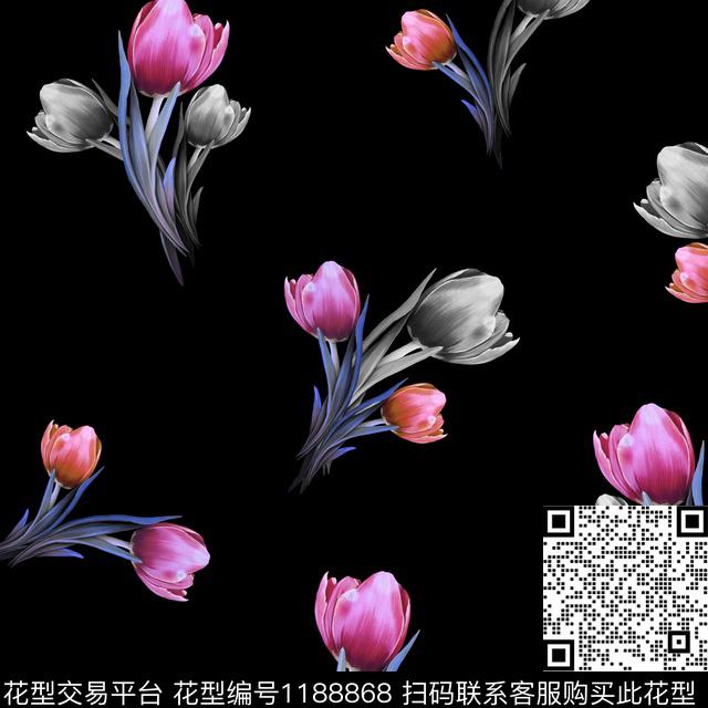 26-黑.jpg - 1188868 - 数码花型 花卉 大牌风 - 数码印花花型 － 女装花型设计 － 瓦栏