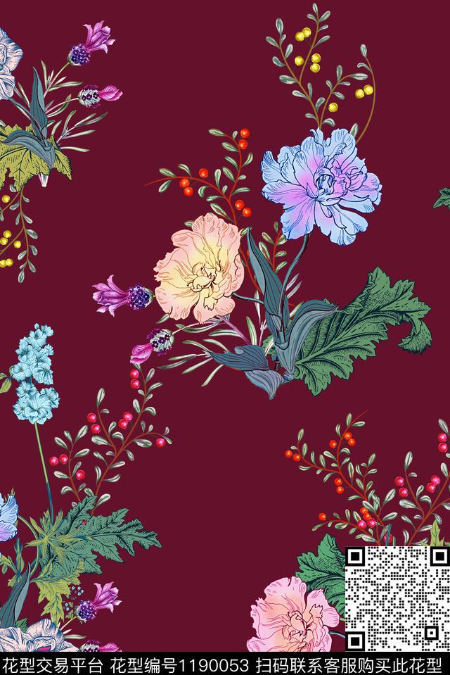 J10002.jpg - 1190053 - 水彩 手绘 花卉 - 数码印花花型 － 女装花型设计 － 瓦栏