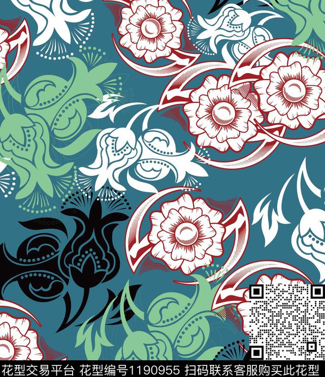 231.jpg - 1190955 - 花卉 几何花卉 中国 - 传统印花花型 － 女装花型设计 － 瓦栏