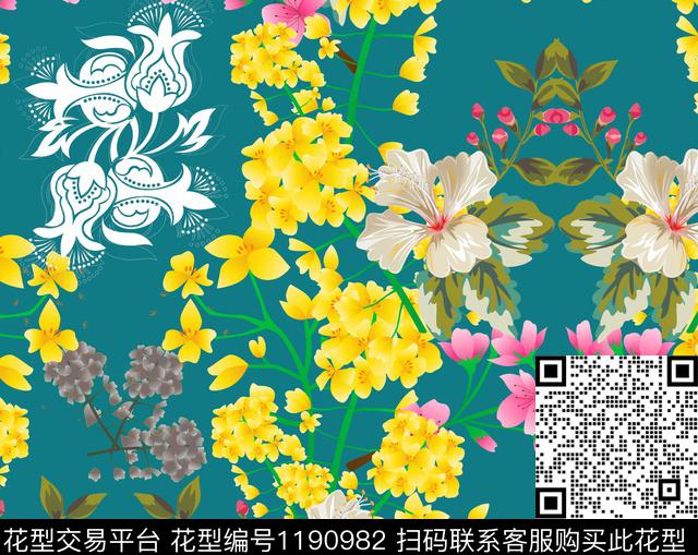 232.jpg - 1190982 - 数码花型 花卉 绿植树叶 - 传统印花花型 － 女装花型设计 － 瓦栏