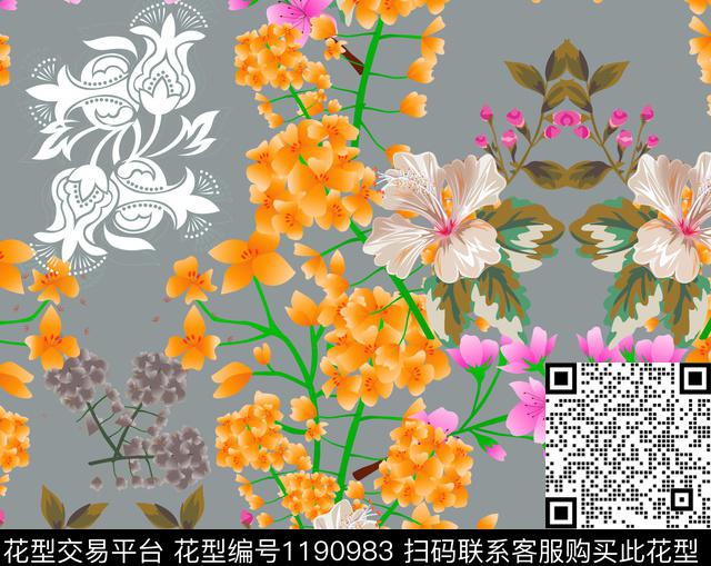232-1.jpg - 1190983 - 数码花型 花卉 绿植树叶 - 传统印花花型 － 女装花型设计 － 瓦栏