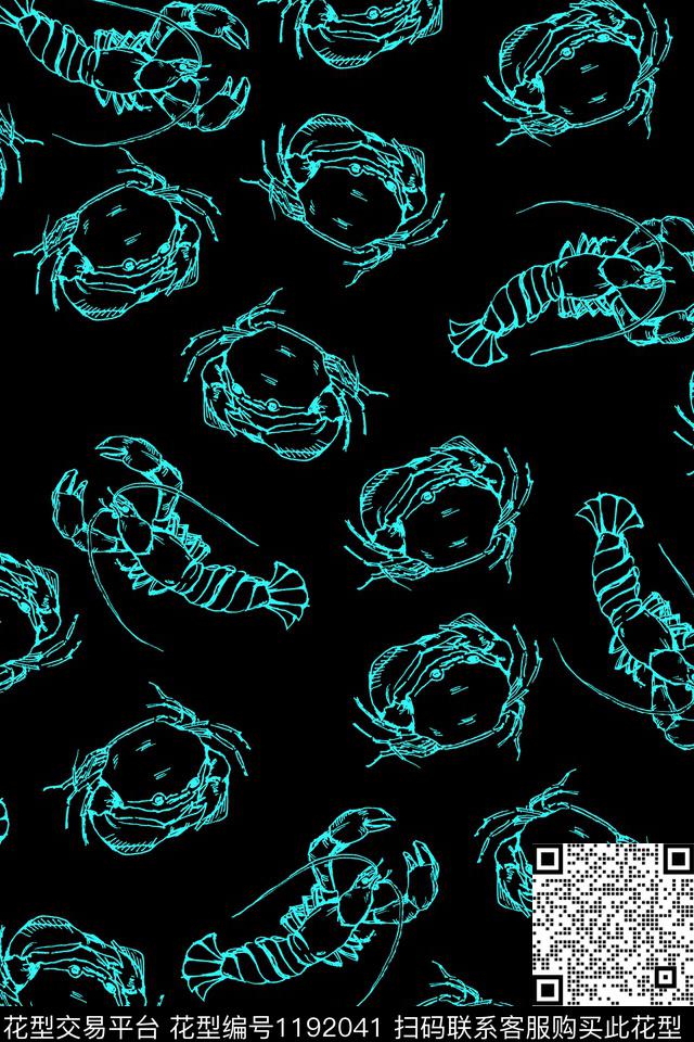 螃蟹3.jpg - 1192041 - 童装 动物 手绘 - 传统印花花型 － 童装花型设计 － 瓦栏