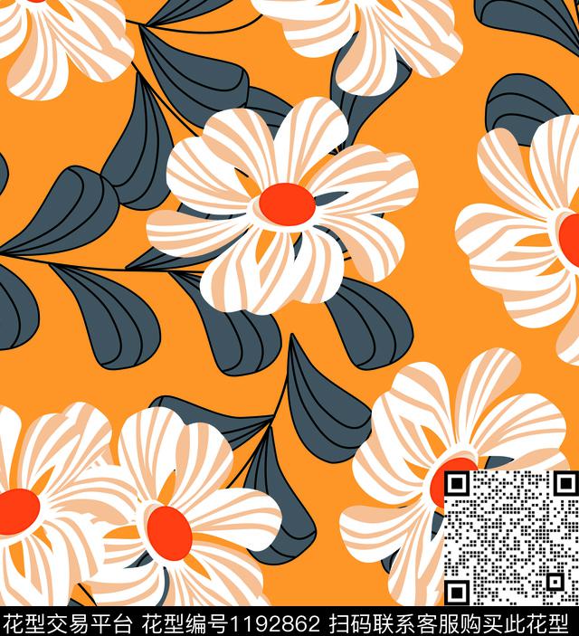 印花.jpg - 1192862 - 数码花型 大花 花卉 - 传统印花花型 － 女装花型设计 － 瓦栏