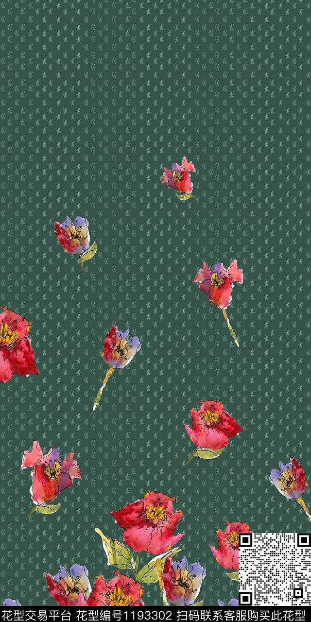 改玫瑰花4.3.jpg - 1193302 - 田园 肌理 古典花纹 - 数码印花花型 － 女装花型设计 － 瓦栏