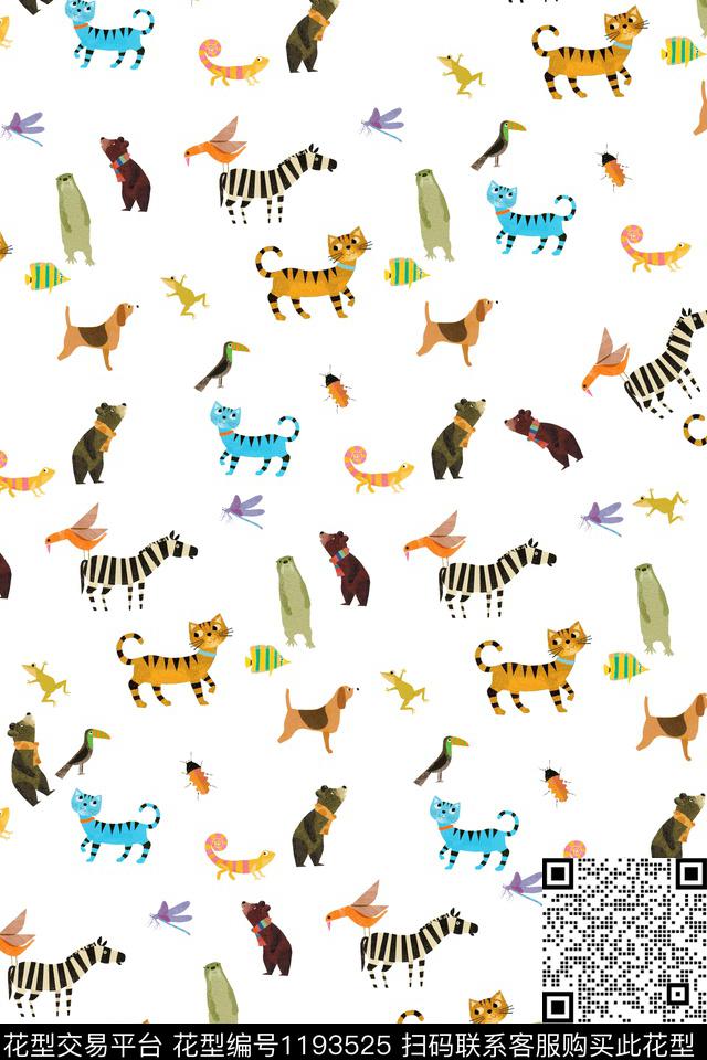 小动物.jpg - 1193525 - 动物 动物头 油画花型 - 数码印花花型 － 童装花型设计 － 瓦栏