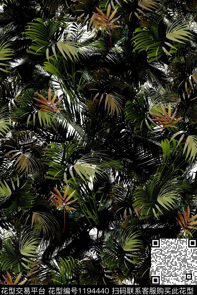 Y19M0101.jpg - 1194440 - 男装 绿植树叶 棕榈树 - 数码印花花型 － 男装花型设计 － 瓦栏