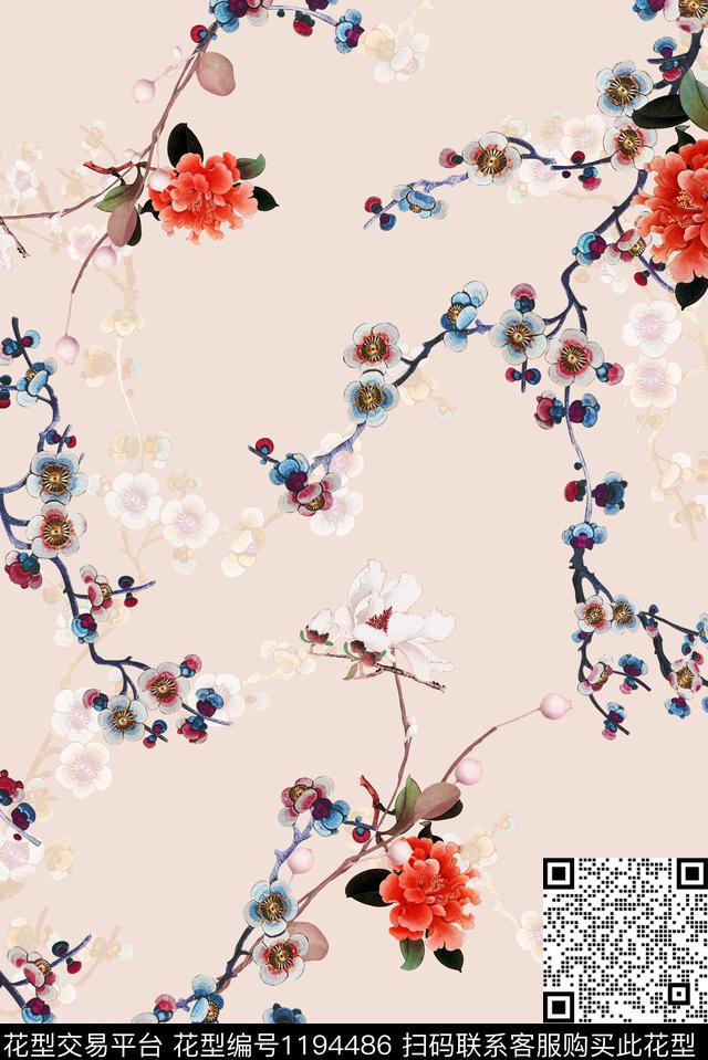 HY1-028C.jpg - 1194486 - 古典花纹 花卉 中老年 - 数码印花花型 － 女装花型设计 － 瓦栏