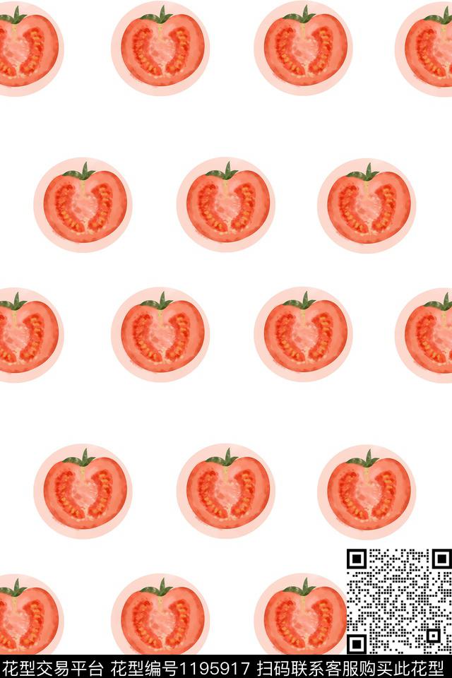 趣味番茄切面.jpg - 1195917 - 春夏花型 水果 趣味 - 数码印花花型 － 女装花型设计 － 瓦栏
