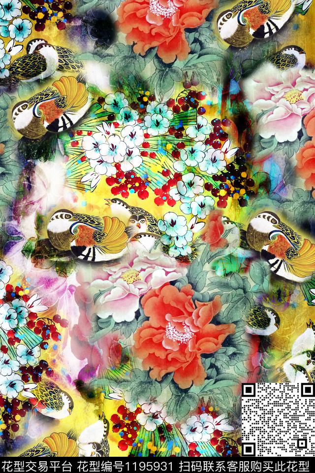 XH8-085.jpg - 1195931 - 女装 花鸟 手绘花鸟 - 数码印花花型 － 女装花型设计 － 瓦栏