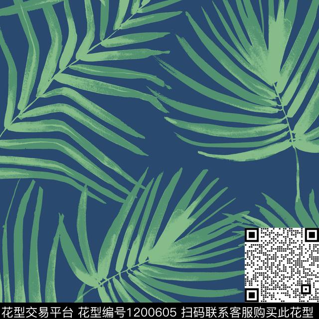 床品009.jpg - 1200605 - 热带花型 复古 绿植树叶 - 传统印花花型 － 床品花型设计 － 瓦栏