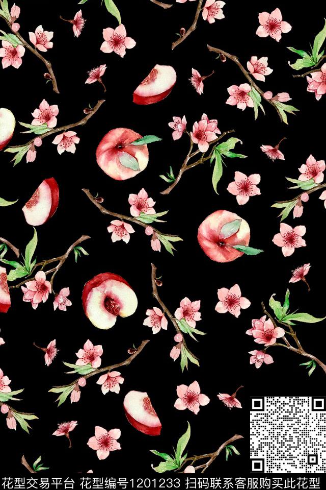 桃花3.jpg - 1201233 - 水彩 水果 花卉 - 数码印花花型 － 女装花型设计 － 瓦栏
