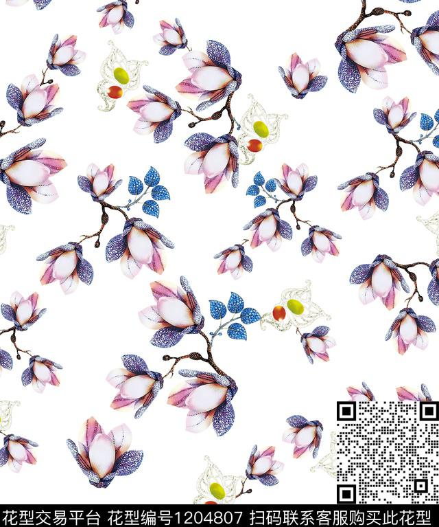 珠宝花卉玻璃纹.jpg - 1204807 - 数码花型 花卉 大牌风 - 数码印花花型 － 女装花型设计 － 瓦栏