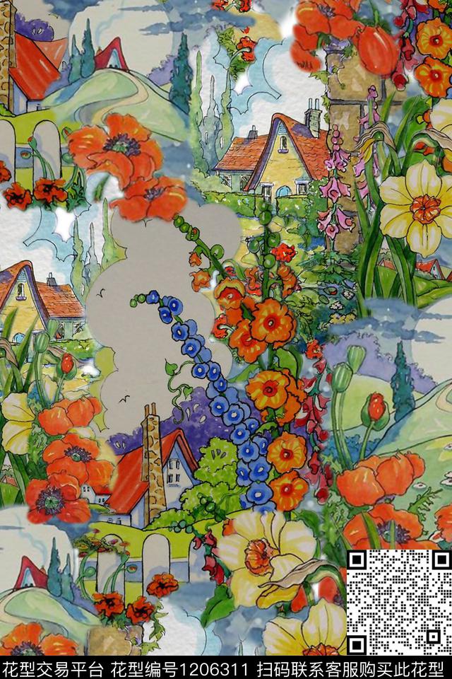 001.jpg - 1206311 - 风景景观 - 数码印花花型 － 女装花型设计 － 瓦栏