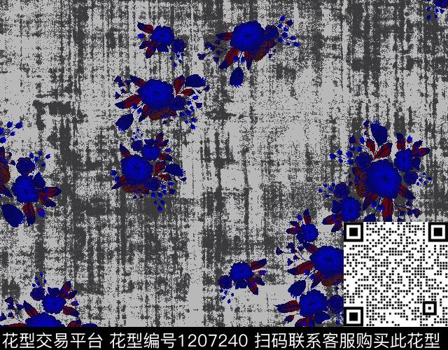 146-1.tif - 1207240 - 大牌风 抽象花卉 底纹 - 传统印花花型 － 窗帘花型设计 － 瓦栏