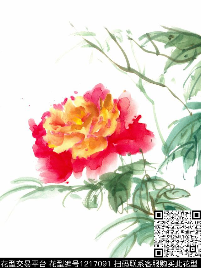 火红的花朵.jpg - 1217091 - 手绘 花卉 植物 - 数码印花花型 － 女装花型设计 － 瓦栏