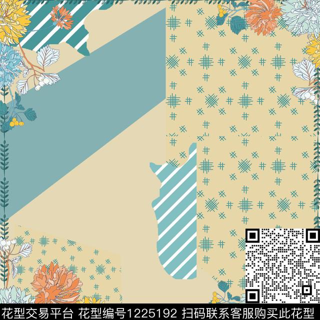 76.jpg - 1225192 - 抽象花卉 春夏花型 大牌风 - 传统印花花型 － 方巾花型设计 － 瓦栏