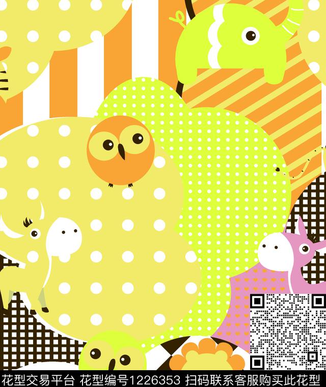 小动物卡通1.jpg - 1226353 - 波普 几何 卡通 - 传统印花花型 － 童装花型设计 － 瓦栏
