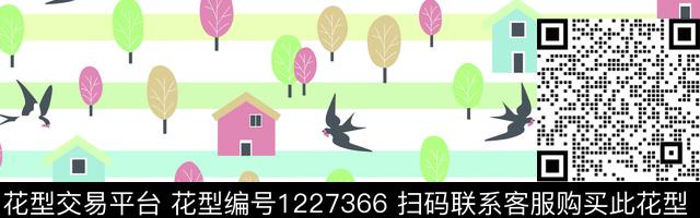 小树卡通.jpg - 1227366 - 建筑 动物 绿植树叶 - 传统印花花型 － 童装花型设计 － 瓦栏