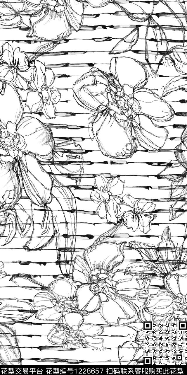 SA 0101.jpg - 1228657 - 大牌风 黑白花型 线条 - 传统印花花型 － 女装花型设计 － 瓦栏