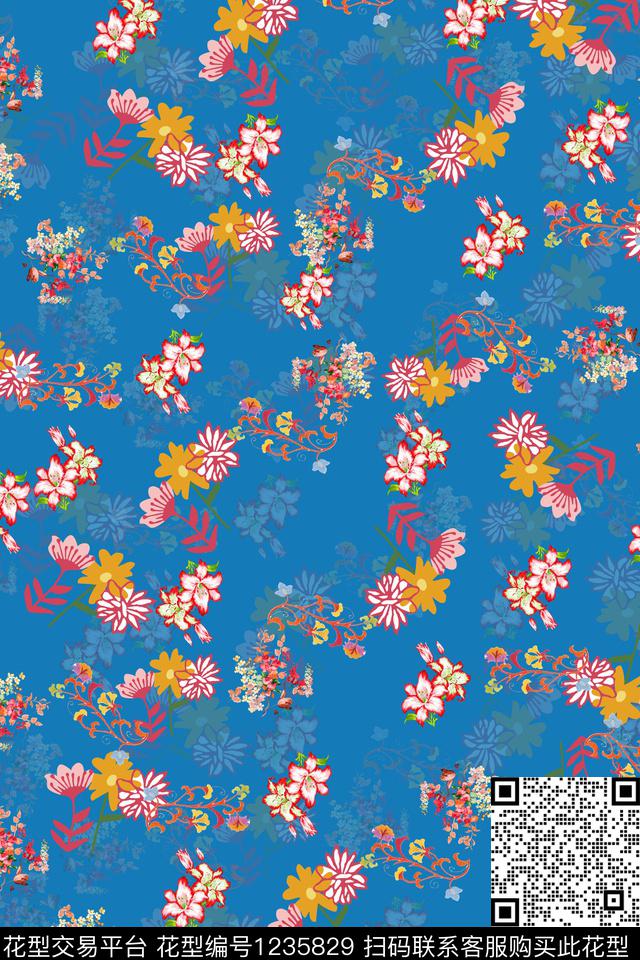 MH0686144.jpg - 1235829 - 绿植树叶 花卉 春夏花型 - 数码印花花型 － 女装花型设计 － 瓦栏