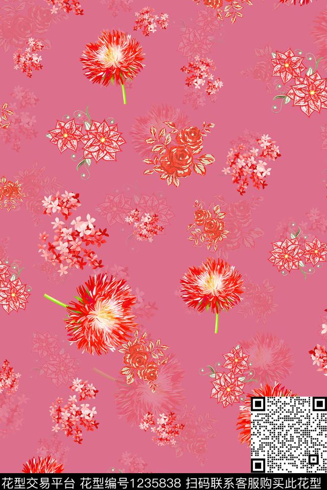 MH0686192.jpg - 1235838 - 数码花型 花卉 小碎花 - 数码印花花型 － 女装花型设计 － 瓦栏