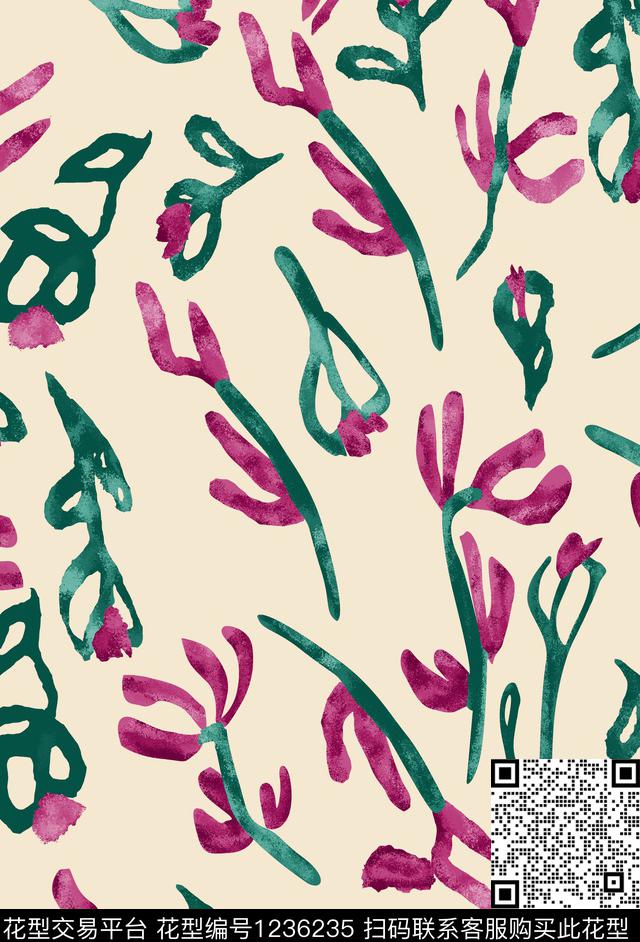 水彩花-1.jpg - 1236235 - 清爽 小碎花 水彩花卉 - 传统印花花型 － 女装花型设计 － 瓦栏