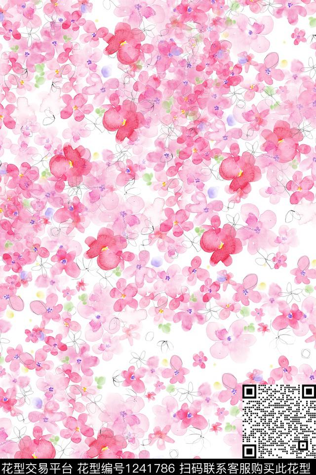 20190801006.jpg - 1241786 - 小碎花 白底花 粉色 - 传统印花花型 － 女装花型设计 － 瓦栏