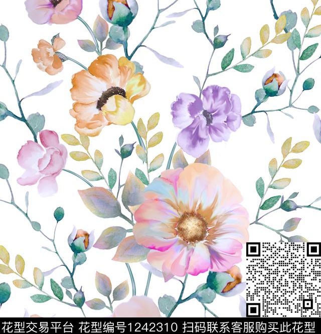 1.jpg - 1242310 - 花卉 水彩 手绘 - 数码印花花型 － 其他花型设计 － 瓦栏