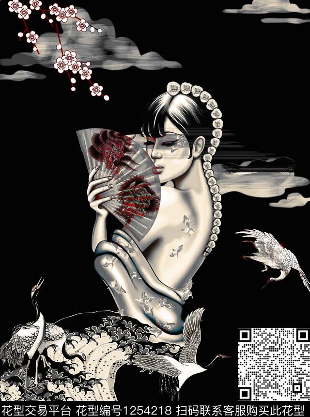 艺妓2.jpg - 1254218 - 大牌风 海洋 樱花 - 数码印花花型 － 男装花型设计 － 瓦栏