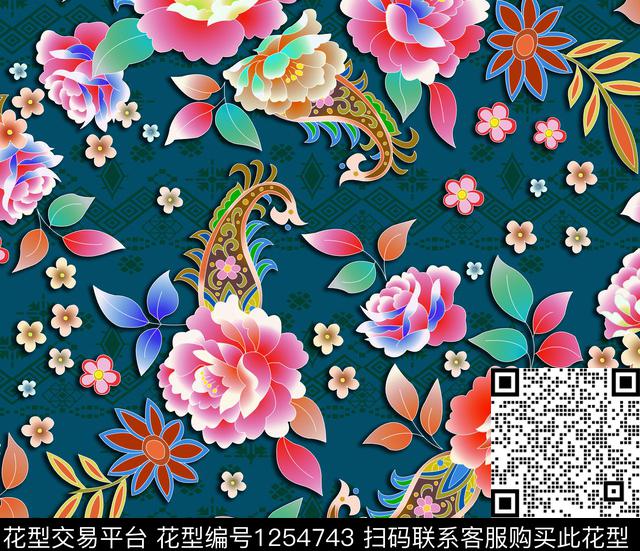 C-0013.jpg - 1254743 - 手绘花卉 香云纱 花卉 - 数码印花花型 － 女装花型设计 － 瓦栏