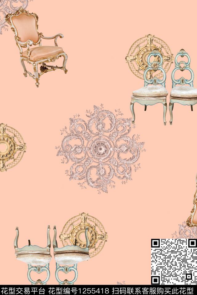 金属曼陀罗古典椅子.jpg - 1255418 - 几何 曼陀罗 古典花纹 - 数码印花花型 － 女装花型设计 － 瓦栏