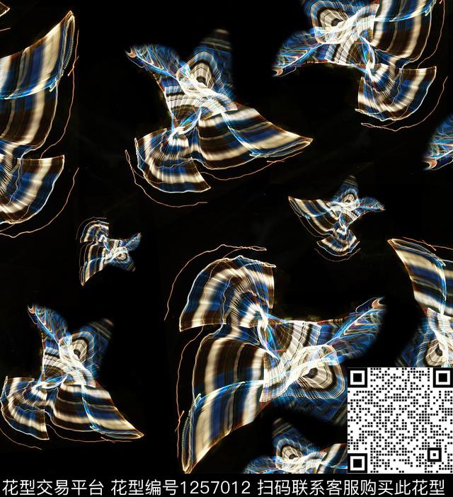 抽象炫鸟迷幻花卉2.jpg - 1257012 - 花鸟 抽象 迷幻 - 数码印花花型 － 女装花型设计 － 瓦栏